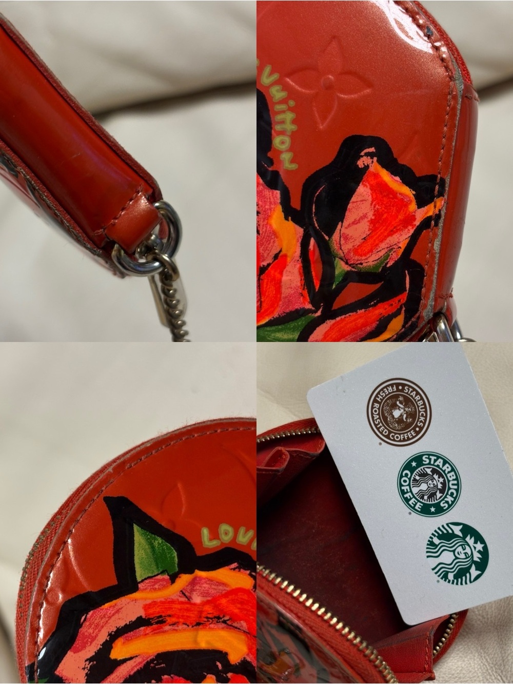 VTG LOUIS VUITTON x Stephen Sprouse Orange Vernis ROSE Coin Purse w/ Chain - Picture 13 of 14